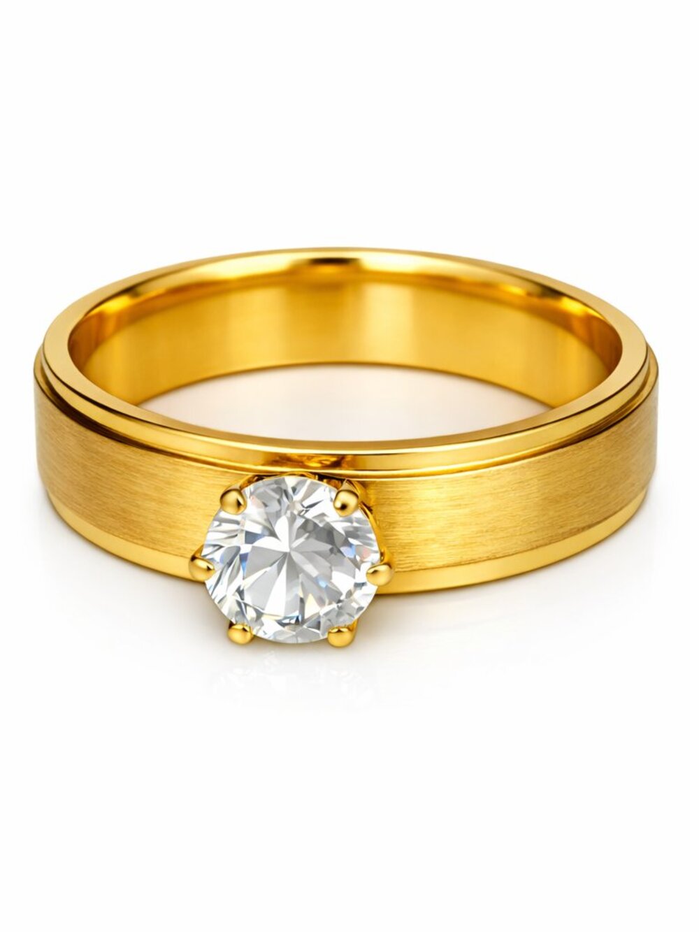 NWT Gorgeous Minimalist Solitaire Ring Brushed Band Round Cut CZ Stone size 10